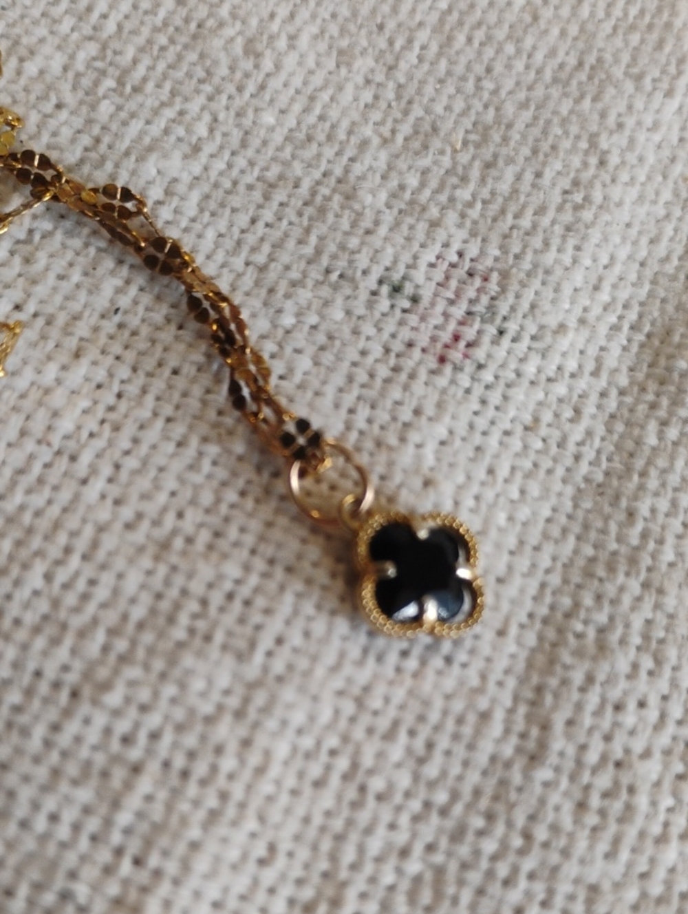 Gold Over Sterling Silver Black Stone Necklace - Picture 2 of 10